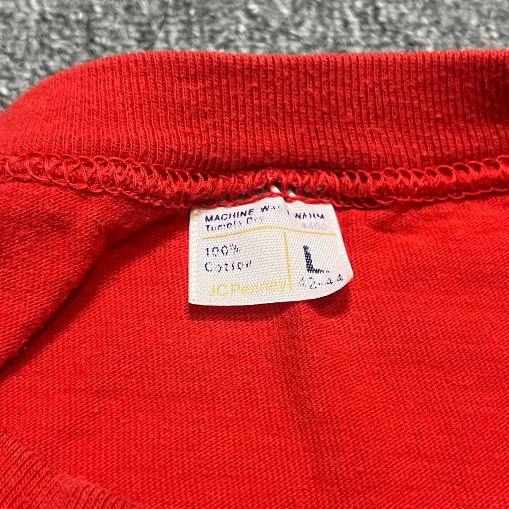 Vintage JC Penney Muscle Tee Size L Red Sleeveless Cotton T-Shirt 80s 90s Blank - Picture 3 of 7